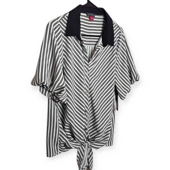Vince Camuto Women's Chevron-Stripe Puff-Sleeve Tie-Front Top NWT sz Medium - Picture 3 of 9